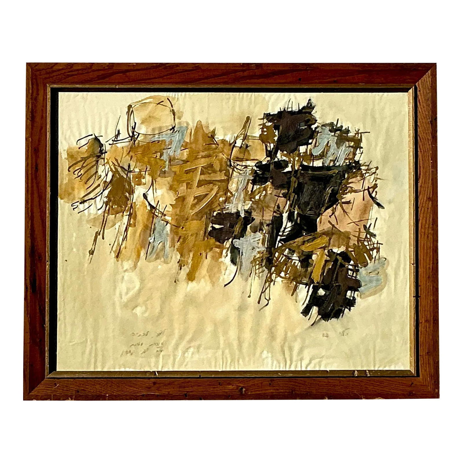 Mid Century Vintage Boho Abstract Oil Painting on Paper 27.25x22.25: Mid Century Vintage Boho Abstract Oil Painting on Paper 27.25x22.25 Elevate your decor with this mid 20th century vintage boho abstract oil painting on paper. This captivating artwork is characterized