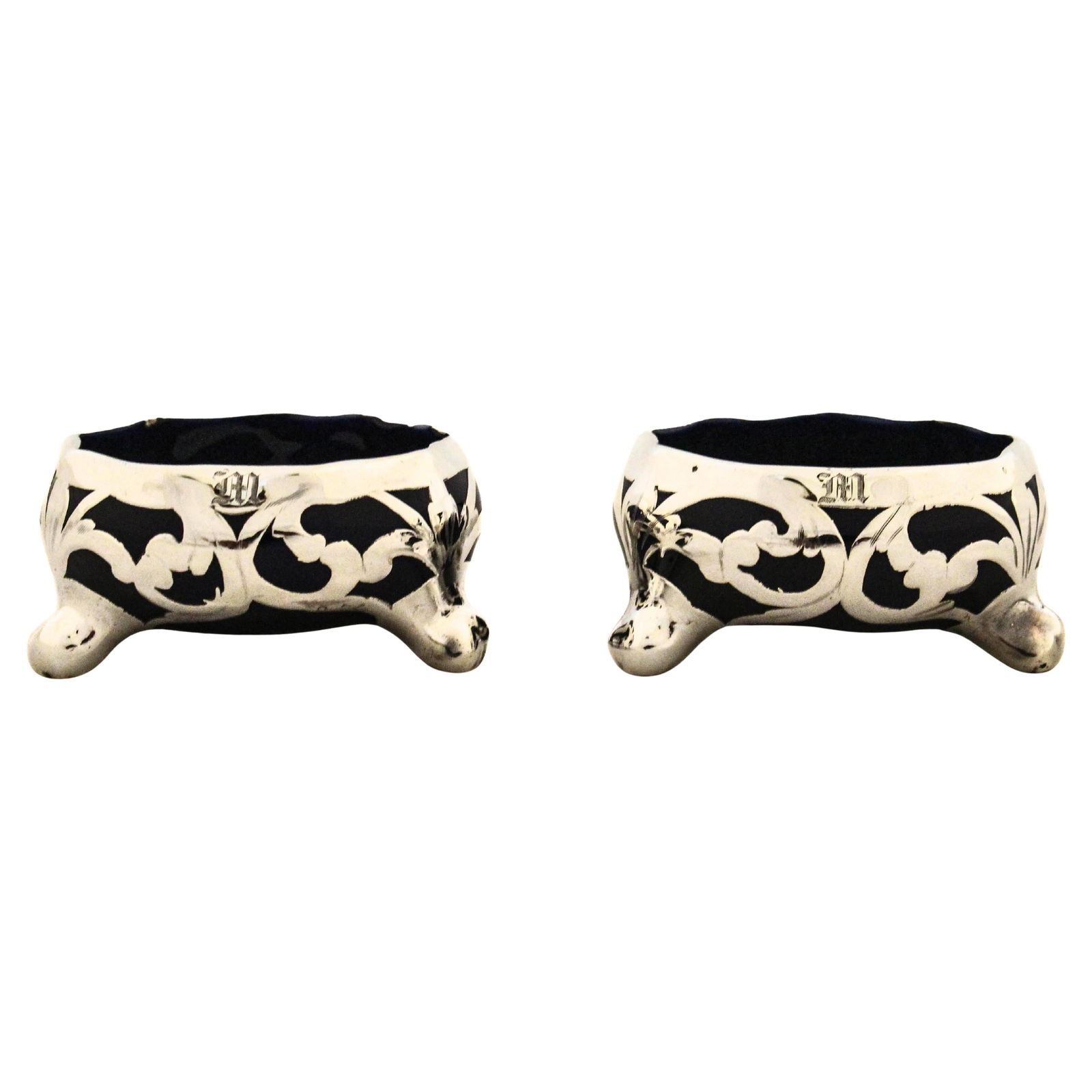 Set of 2 Sterling Silver Overlay Salt Cellars by Lenox: Set of 2 Sterling Silver Overlay Salt Cellars by Lenox This exquisite pair of sterling silver overlay salt cellars showcases a perfect blend of artistry and functionality. Each cellar features a circu