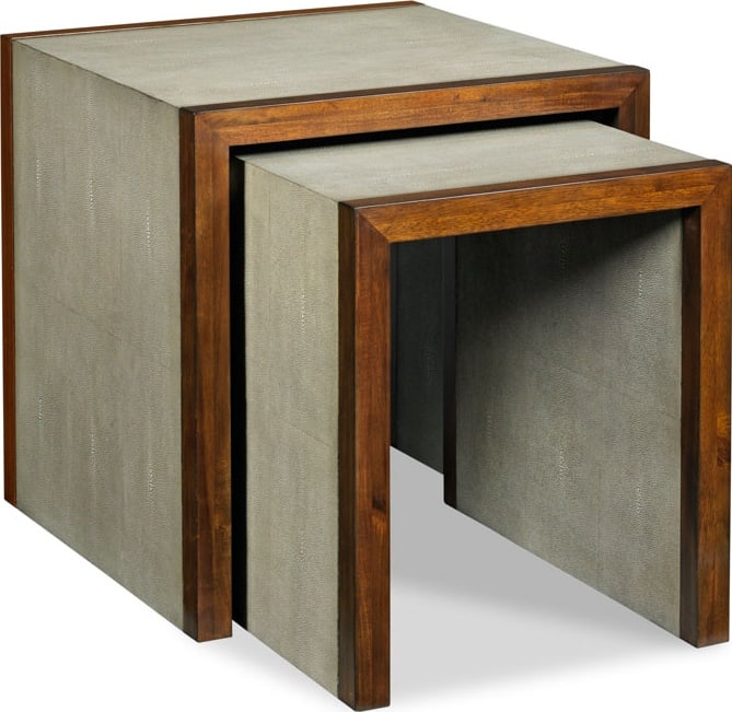 Woodbridge Savoye Shagreen Square Nesting Tables Set: Woodbridge Savoye Shagreen Square Nesting Tables Set Experience the elegance of the Modern Hardwood Nesting Tables, designed by Woodbridge. These stylish square tables are crafted from high-quality wo