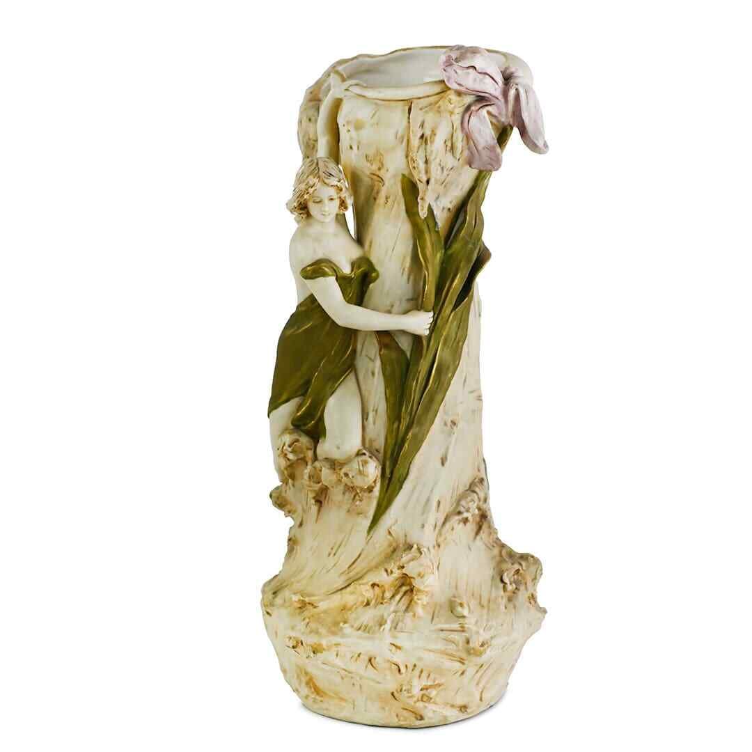 Royal Dux Art Nouveau Water Lily Nymph Porcelain Vase 15 3/4'': Royal Dux Art Nouveau Water Lily Nymph Porcelain Vase 15 3/4'' This exquisite Royal Dux Bohemia Water Lily Nymph Art Nouveau Vase is a stunning example of classic Art Nouveau design, handcrafted from