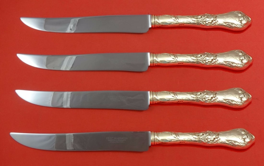 Reed and Barton Les Cinq Fleurs Sterling Silver Steak Knife Set 4-Piece Texas Size: Reed and Barton Les Cinq Fleurs Sterling Silver Steak Knife Set 4-Piece Texas Size Introducing the Les Cinq Fleurs Sterling Steak Knife Set by Reed and Barton, a stunning collection of four Texas-size
