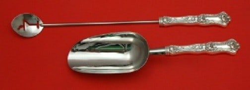 Wallace Peony Sterling Silver 2pc Bar Serving Set Martini Spoon Ice Scoop: Wallace Peony Sterling Silver 2pc Bar Serving Set Martini Spoon Ice Scoop Introducing the exquisite Peony by Wallace Sterling Silver Bar Serving Set, a perfect addition for any host or hostess. This t
