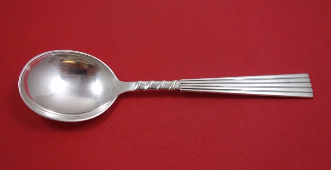 E. Dragsted Plisse Sterling Silver Gumbo Soup Spoon 6 7/8 Inch (1 of 2)