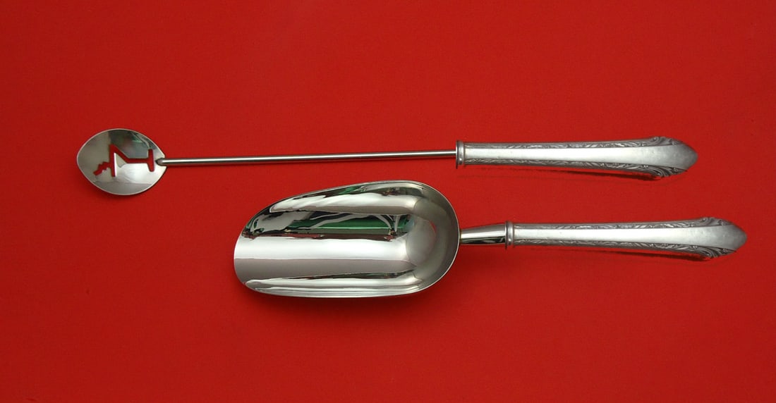 Alvin Chased Romantique Sterling Silver Bar Set 2pc Custom Made: Alvin Chased Romantique Sterling Silver Bar Set 2pc Custom Made Enhance your barware collection with this exquisite 2-piece Chased Romantique bar set by Alvin, crafted from high-quality sterling silve