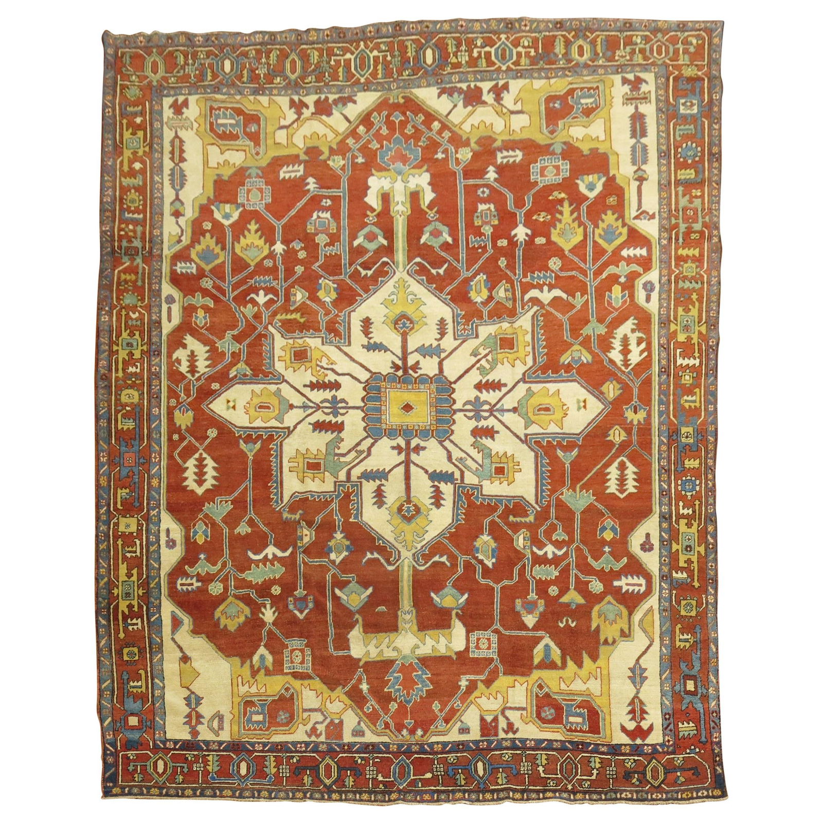 Antique Persian Heriz Serapi Rug 109 x 139 Hand-Woven Wool Iran 1900: Antique Persian Heriz Serapi Rug 109 x 139 Hand-Woven Wool Iran 1900 Discover the elegance of the Zabihi Collection Antique Persian Heriz Serapi Rug, a stunning addition to any home. This authentic ha