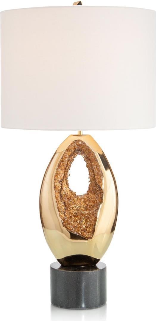 John-Richard Polished Brass Geode Table Lamp 32.5H: John-Richard Polished Brass Geode Table Lamp 32.5H Illuminate your space with this stunning Polished Brass Table Lamp featuring exquisite geodes. Designed by John-Richard, this lamp stands at a height