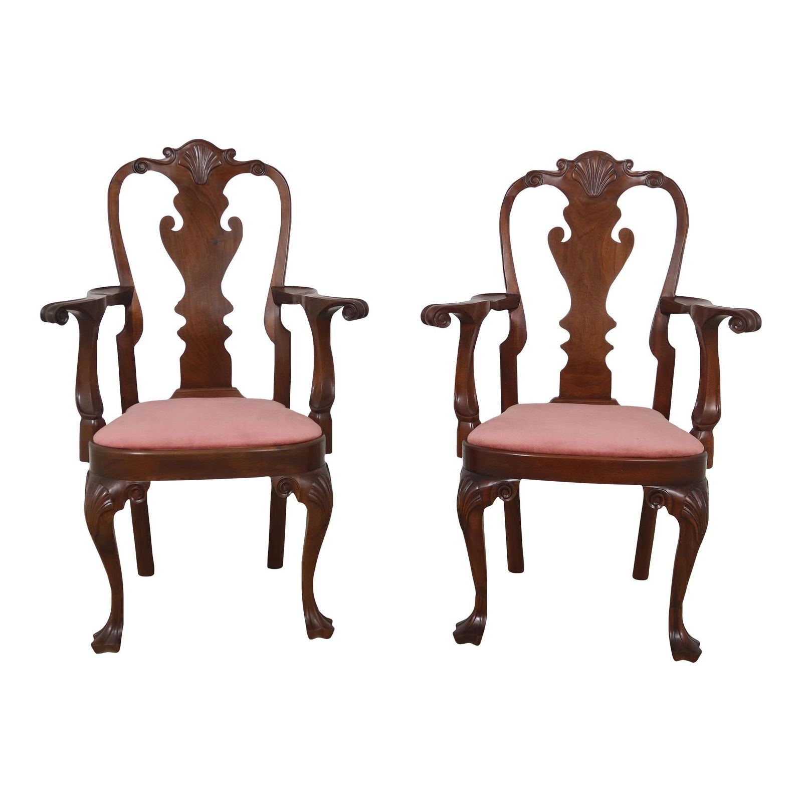 David Knuth Philadelphia Armchairs Pair Mahogany Queen Anne Style: David Knuth Philadelphia Armchairs Pair Mahogany Queen Anne Style Discover a pair of exquisite armchairs crafted from solid mahogany, showcasing fine carved details and high-quality construction. Desi