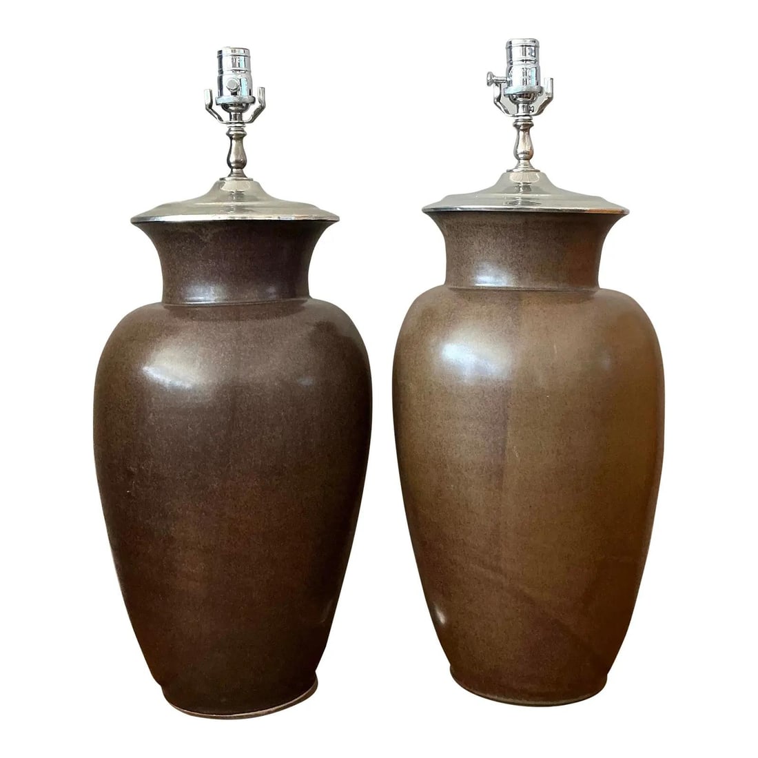 Vintage Boho Ceramic Table Lamps Pair with Lucite Base (1 of 6)