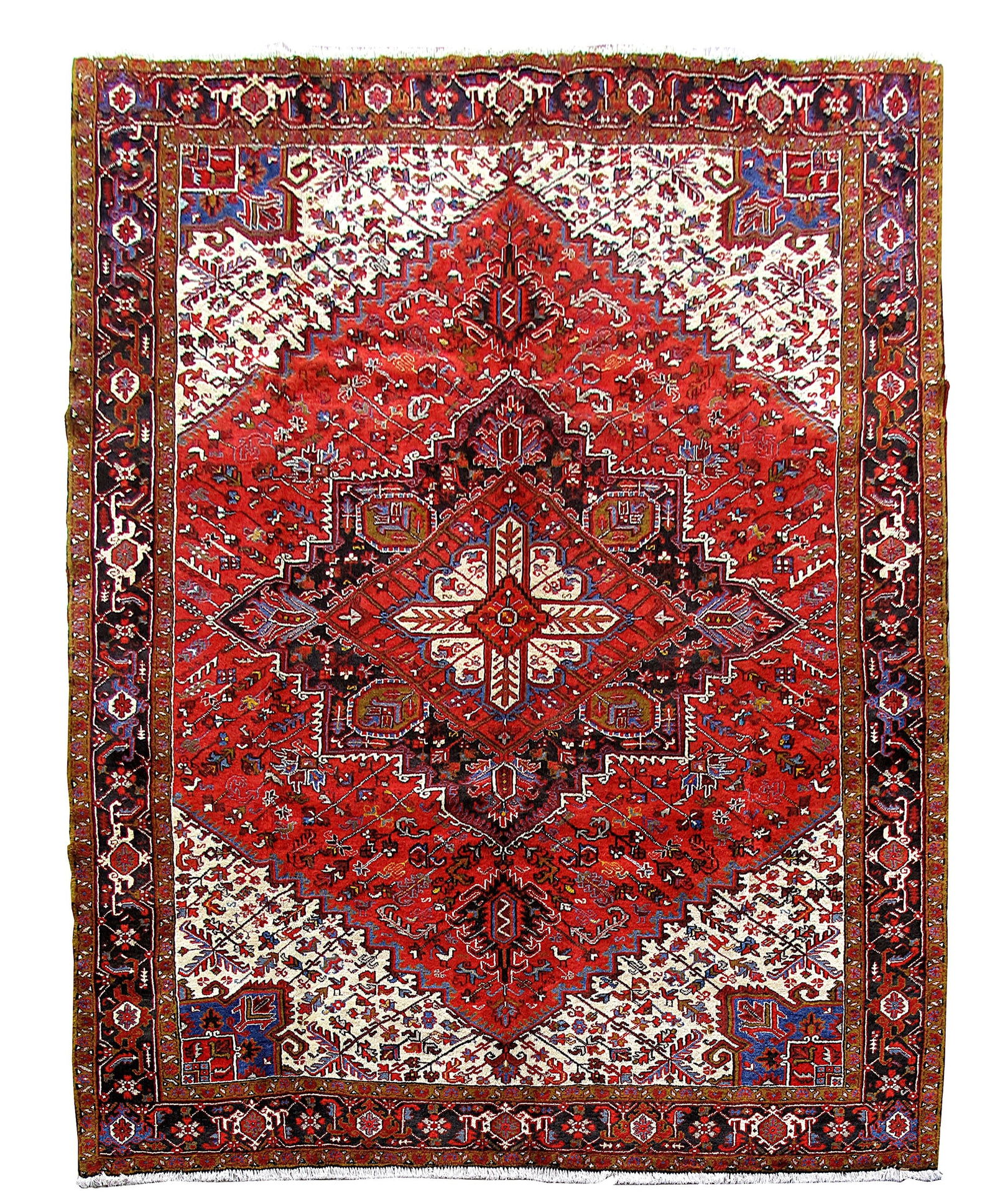 Handcrafted 10' x 13' Persian Heriz Rug in Vibrant Red: Handcrafted 10' x 13' Persian Heriz Rug in Vibrant Red Free continental US Shipping Enhance your home with this exquisite 10' x 13' Genuine Persian Heriz Rug, meticulously handcrafted by skilled Persi