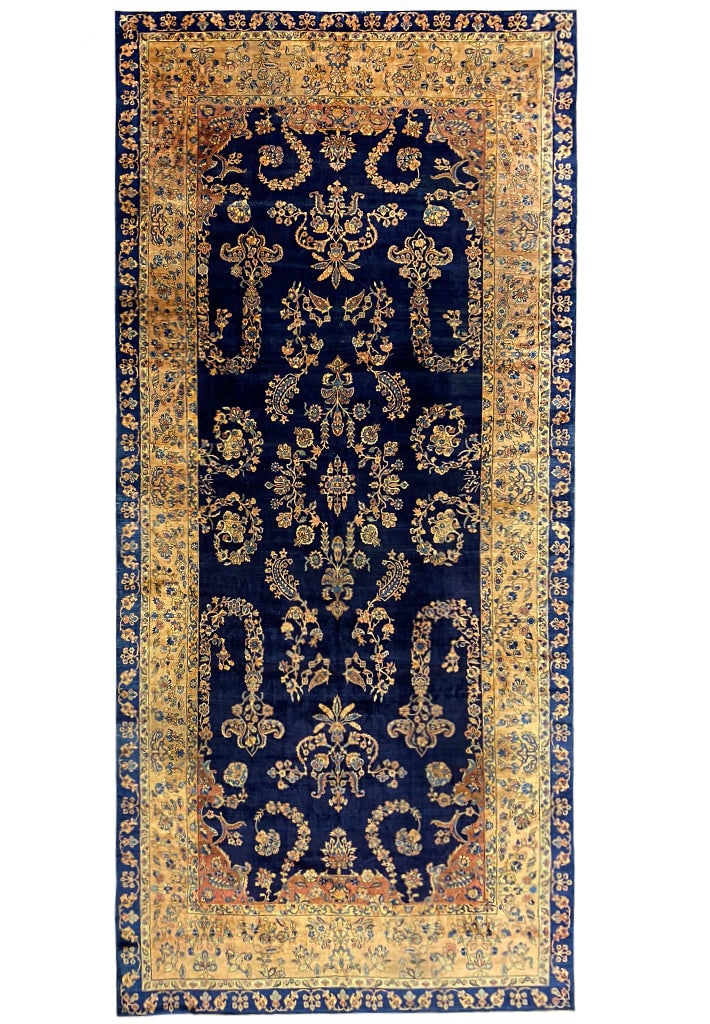 Luxurious Hand-Knotted Navy Blue Persian Kerman Area Rug 8'9 x 19'6: Luxurious Hand-Knotted Navy Blue Persian Kerman Area Rug 8'9 x 19'6 Free continental US Shipping Discover the exquisite craftsmanship of the 8.9 x 19.6 Navy Blue Persian Kerman Rug, a luxurious piece