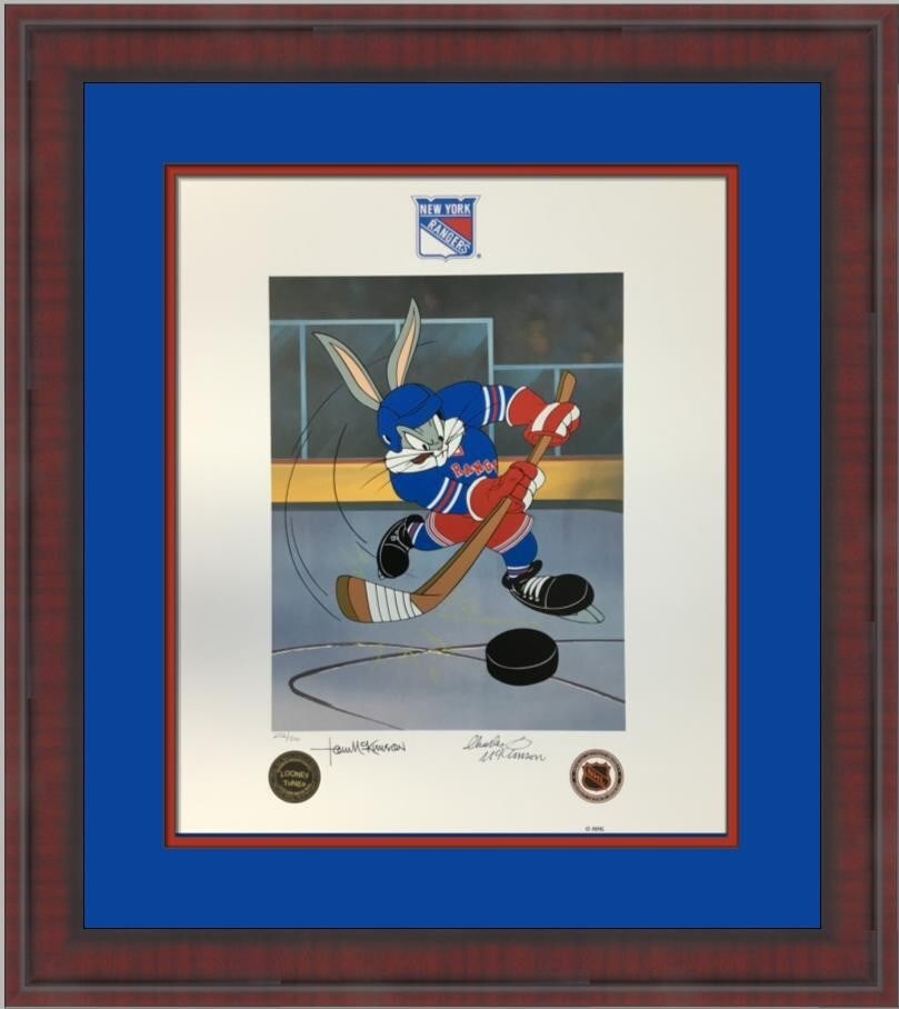 Limited Edition Signed Bugs Bunny Serigraph by McKimson Framed: Limited Edition Signed Bugs Bunny Serigraph by McKimson Framed This exceptional limited edition serigraph features the beloved character Bugs Bunny, a creation of Warner Bros. The artwork, titled "He