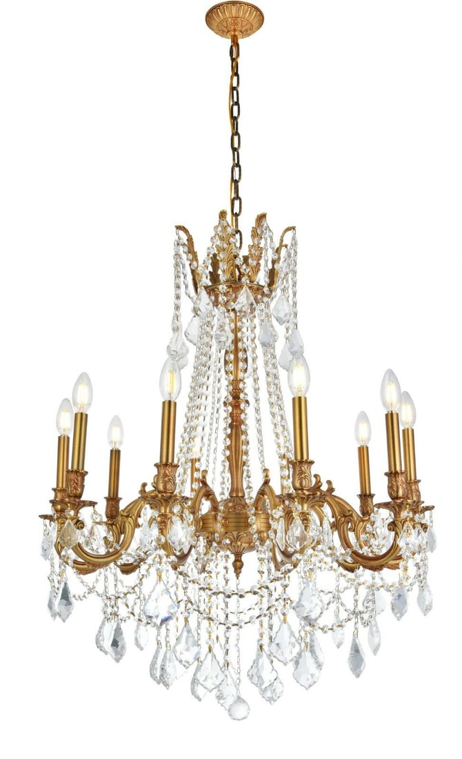 Rosalia 10-Light French Gold Chandelier 31 Inches with Clear Crystals: Rosalia 10-Light French Gold Chandelier 31 Inches with Clear Crystals Illuminate your living space with this stunning 10-light French Gold chandelier from the Rosalia collection. Designed in a modern