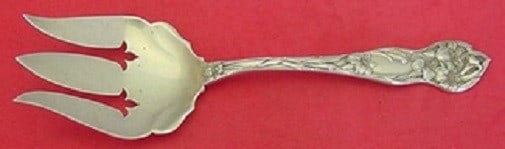 Watson Lily Sterling Silver Salad Serving Fork 8 5/8 Inch: Watson Lily Sterling Silver Salad Serving Fork 8 5/8 Inch This exquisite salad serving fork is crafted in sterling silver and features the elegant Lily pattern by Watson. Measuring 8 5/8 inches, it sh