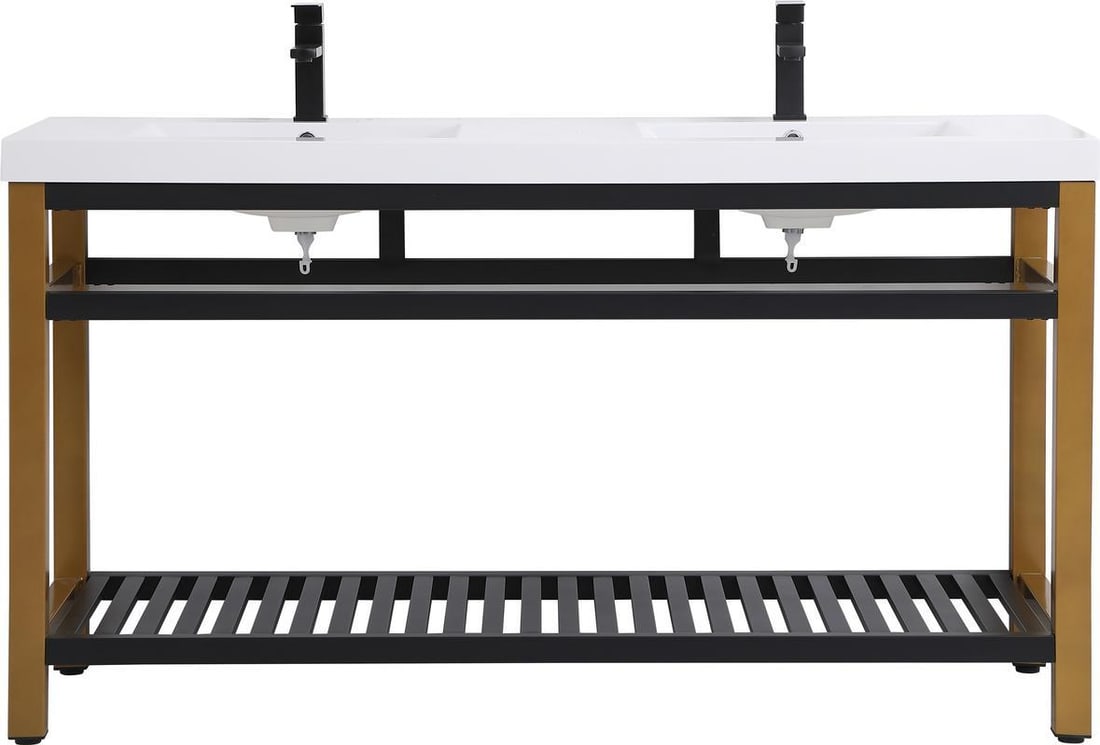 Elegant Lighting 60 Inch Double Bathroom Vanity Golden Black Finish: Elegant Lighting 60 Inch Double Bathroom Vanity Golden Black Finish This stunning 60" Double Bathroom Vanity showcases a luxurious Golden Black finish, expertly crafted from brass and iron. With its e