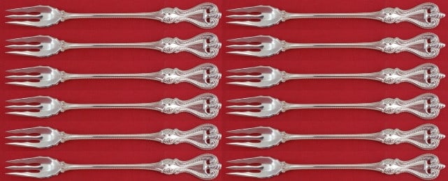 Towle Old Colonial Sterling Silver Cocktail Fork Set 12 Pieces: Towle Old Colonial Sterling Silver Cocktail Fork Set 12 Pieces This exquisite 12-piece set of Old Colonial cocktail forks by Towle showcases timeless elegance and craftsmanship. Each fork, measuring 6