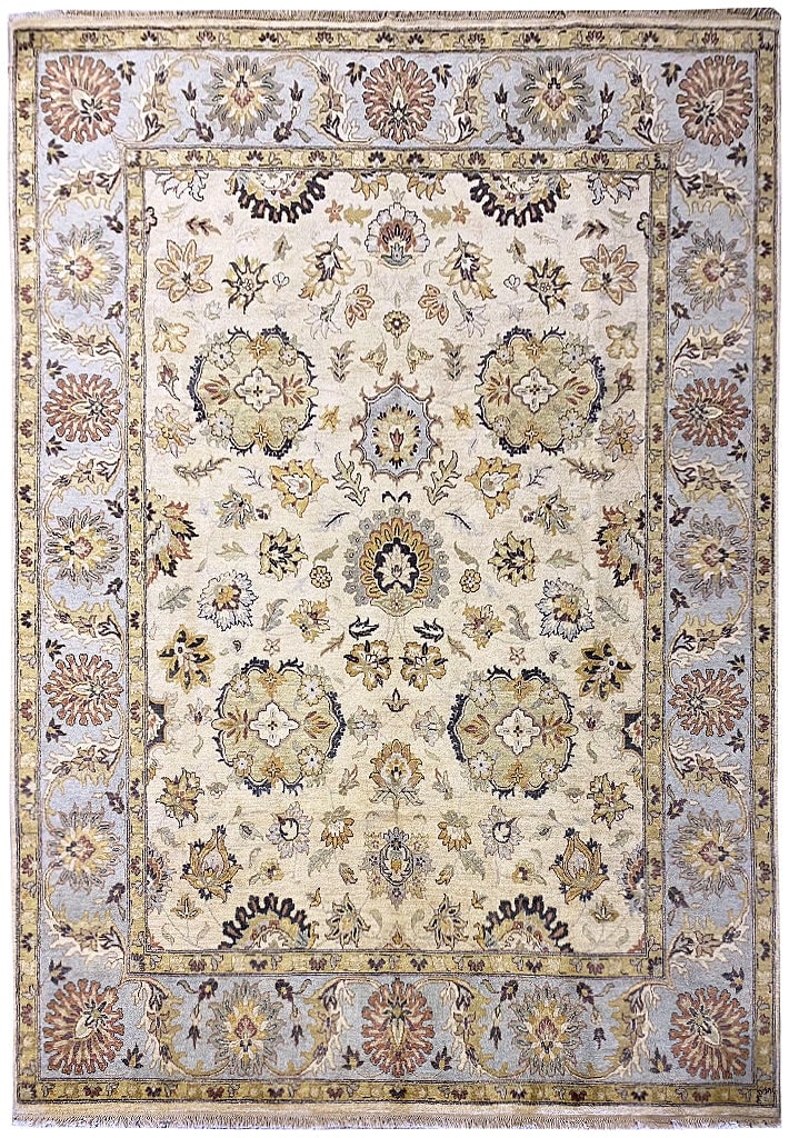 7.10 x 10 Handmade Wool Area Rug Ivory Light Blue Oushak Design: 7.10 x 10 Handmade Wool Area Rug Ivory Light Blue Oushak Design Free continental US Shipping Enhance your living space with this exquisite 7.10 x 10 Handmade Decorative Quality Wool Rug, featuring a s