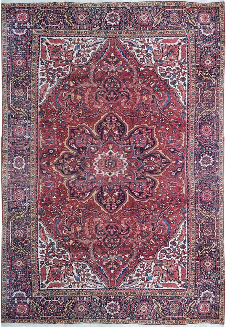 Handcrafted 9 x 12.3 Persian Sherabian Heriz Rug from Iran: Handcrafted 9 x 12.3 Persian Sherabian Heriz Rug from Iran Free continental US Shipping Enhance your living space with the exquisite 9 x 12.3 Persian Sherabian Heriz Rug from Iran. This handcrafted ma