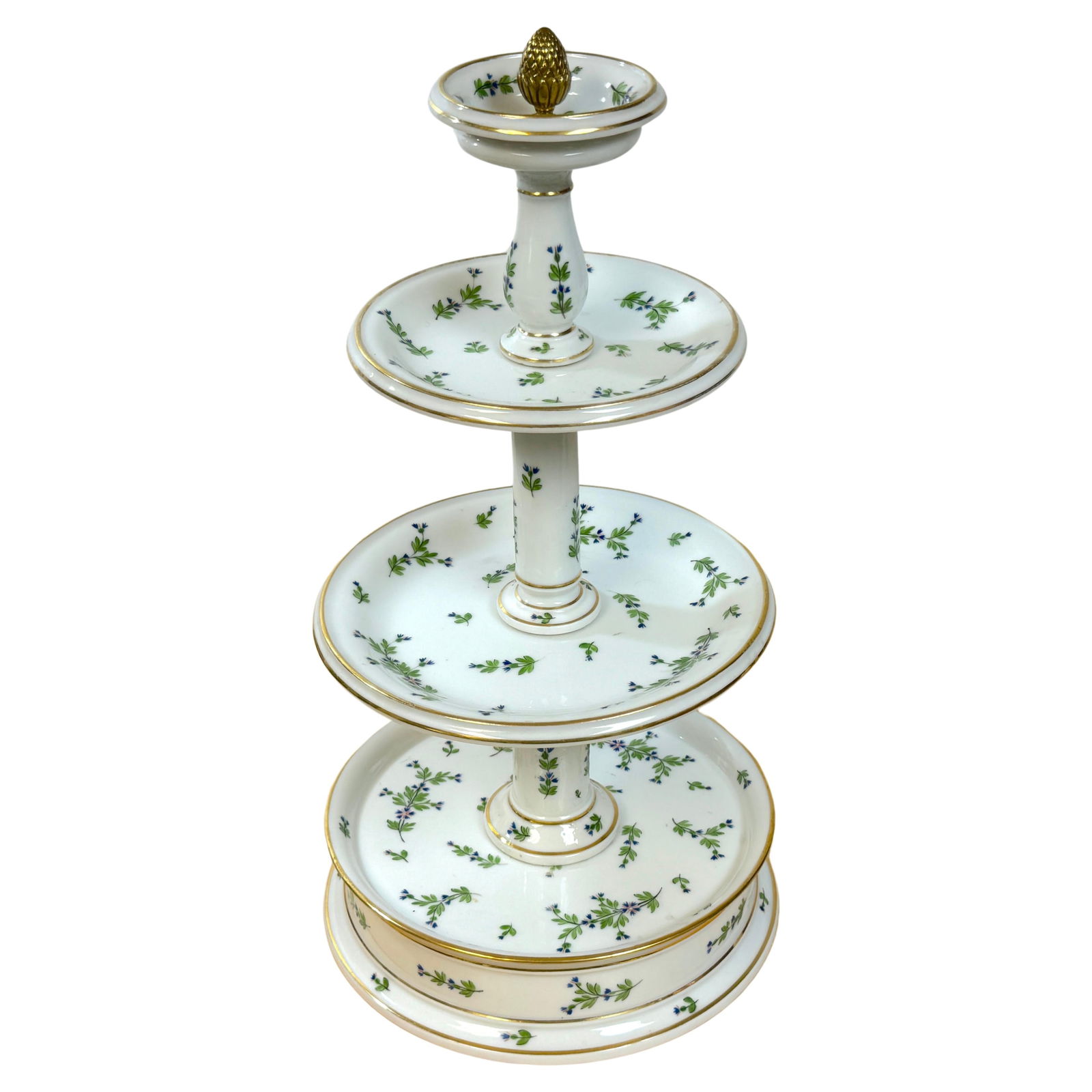 Old Paris Porcelain Gilt Bronze 'Forget Me Not' 1870s Four Tier Compote: Old Paris Porcelain Gilt Bronze 'Forget Me Not' 1870s Four Tier Compote Presenting a stunning Old Paris Porcelain and Gilt Bronze 'Forget Me Not' Four-Tiered Compote/Tazza, a remarkable piece from the
