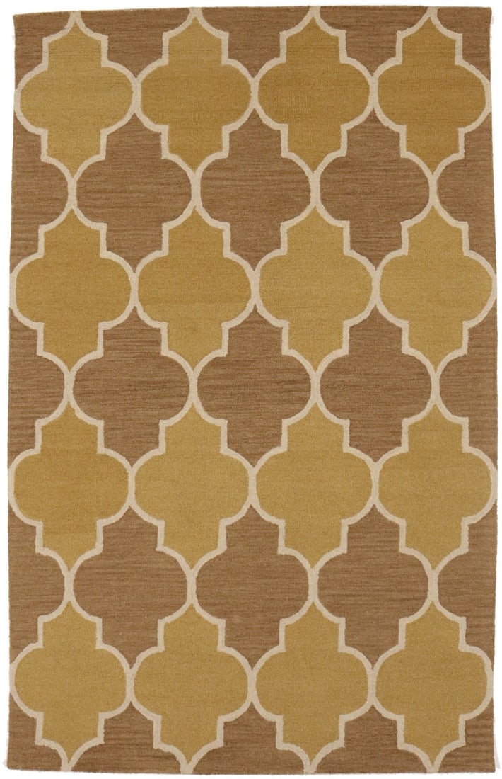 5x8 Hand-Tufted Modern Wool Rug Gold Brown Trellis Design: 5x8 Hand-Tufted Modern Wool Rug Gold Brown Trellis Design Enhance your living space with this stunning 5x8 hand-tufted area rug, featuring a modern trellis pattern in elegant gold, brown, and cream hu