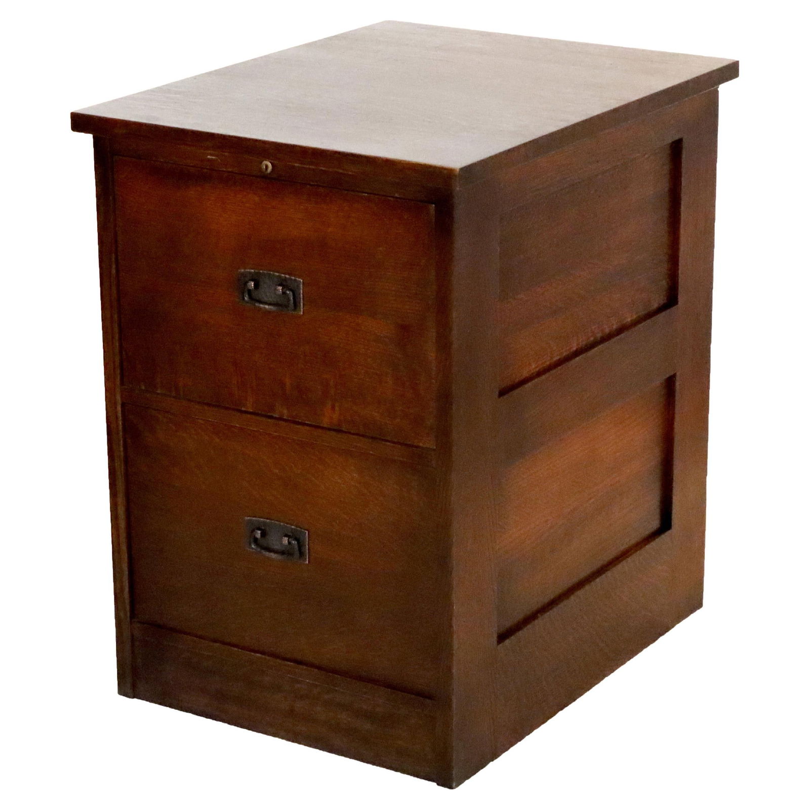 Stickley Arts and Crafts Mission Oak File Cabinet c1920 with Hammered Copper Hardware: Stickley Arts and Crafts Mission Oak File Cabinet c1920 with Hammered Copper Hardware This vintage Stickley Arts & Crafts Mission oak file cabinet showcases a timeless design from the early 20th centu
