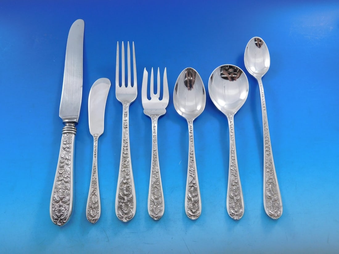 Stieff Corsage Sterling Silver Flatware Set 89 Pieces for 12 with Bonus Storage Chest: Stieff Corsage Sterling Silver Flatware Set 89 Pieces for 12 with Bonus Storage Chest Introducing the Corsage flatware set by Stieff, a stunning collection crafted from fine sterling silver, perfect f