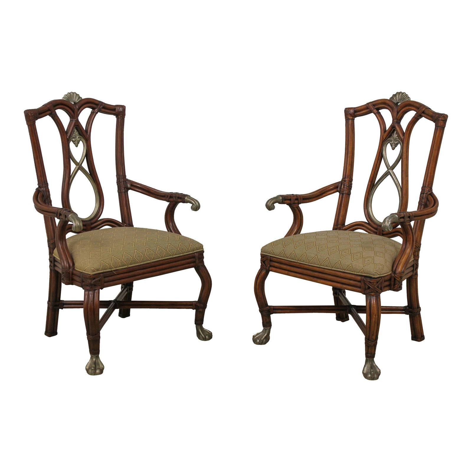 Century Bamboo Island Design High Back Armchairs Leather Nickel Finish: Century Bamboo Island Design High Back Armchairs Leather Nickel Finish This exquisite pair of high back armchairs features a unique Bamboo Island design, making them a perfect addition to any home. Cr