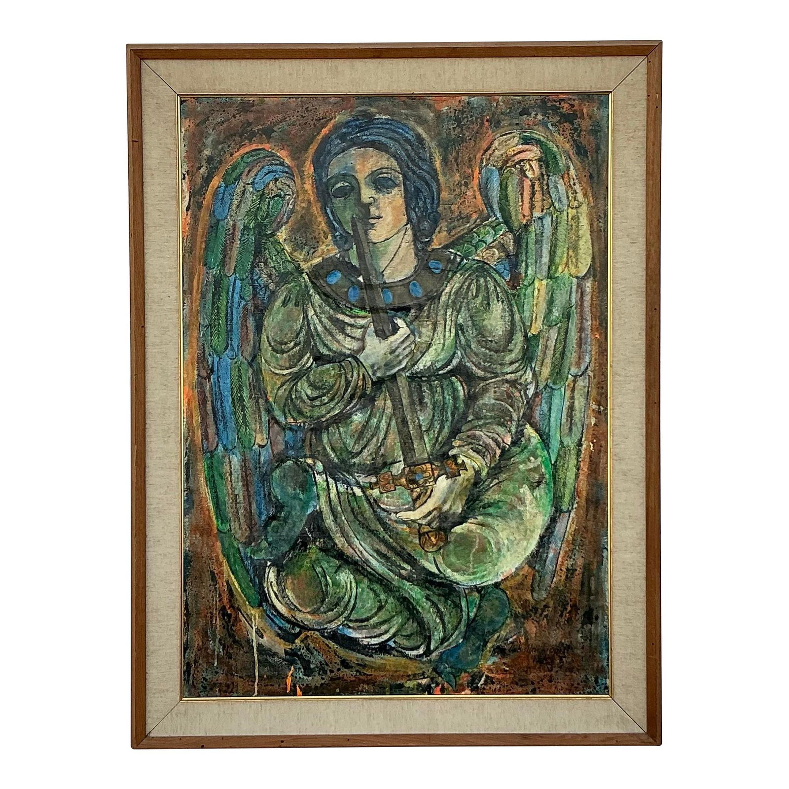 Vintage 1950s Boho Figurative Oil Painting on Canvas 28 x 40: Vintage 1950s Boho Figurative Oil Painting on Canvas 28 x 40 This exquisite vintage oil painting from the 1950s embodies a captivating figurative design with a bohemian flair. The artwork, rendered on