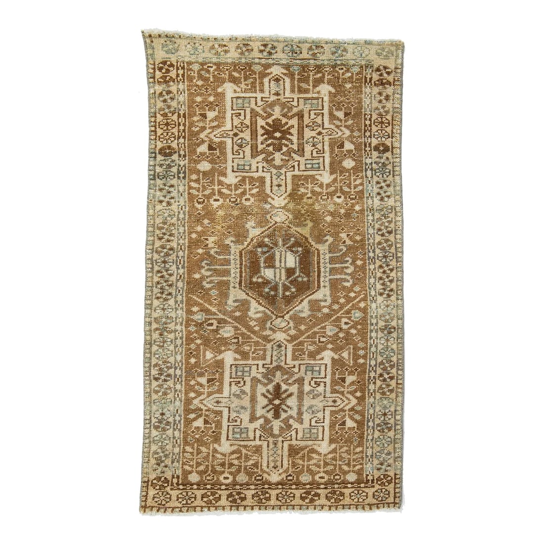 Antique Handmade Persian Heriz Wool Rug 2'1" x 4' Floral Motif: Antique Handmade Persian Heriz Wool Rug 2'1" x 4' Floral Motif Elevate your space with this stunning Brown Antique Handmade Persian Heriz Scatter Wool Rug. Featuring an exquisite traditional floral me