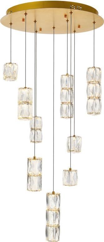 Elegant Polaris Crystal LED Pendant Light 9 Bulbs Adjustable Height: Elegant Polaris Crystal LED Pendant Light 9 Bulbs Adjustable Height Illuminate your space with the Elegant Polaris LED Pendant Light, featuring a stunning design adorned with elegant-cut crystals. Thi