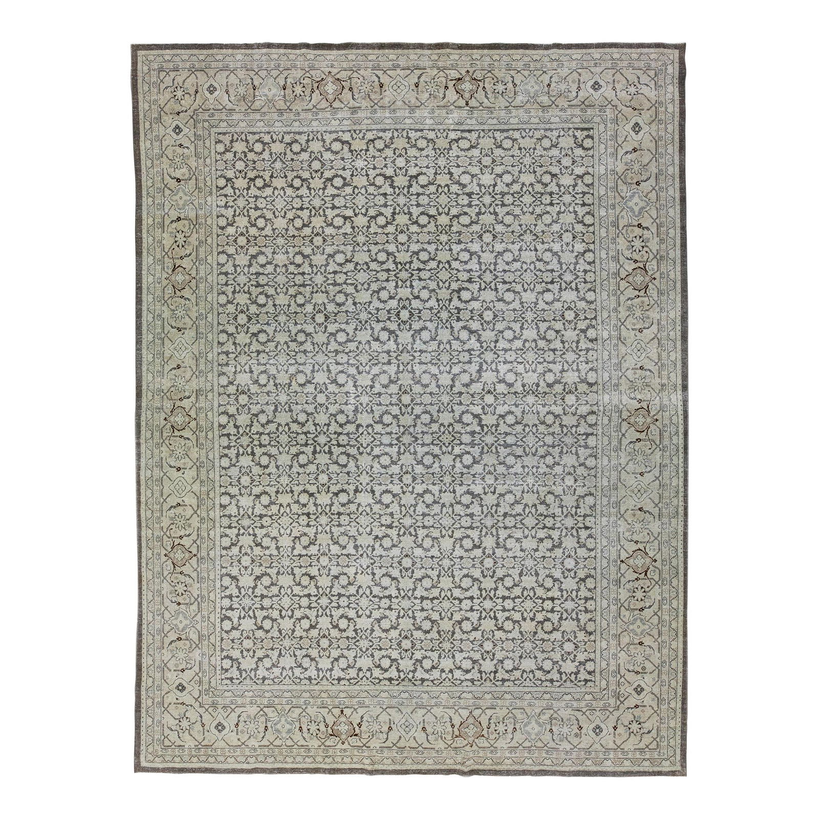 Antique Tabriz Handmade Wool Rug Gray Beige Floral 10'6 x 14' (1 of 7)