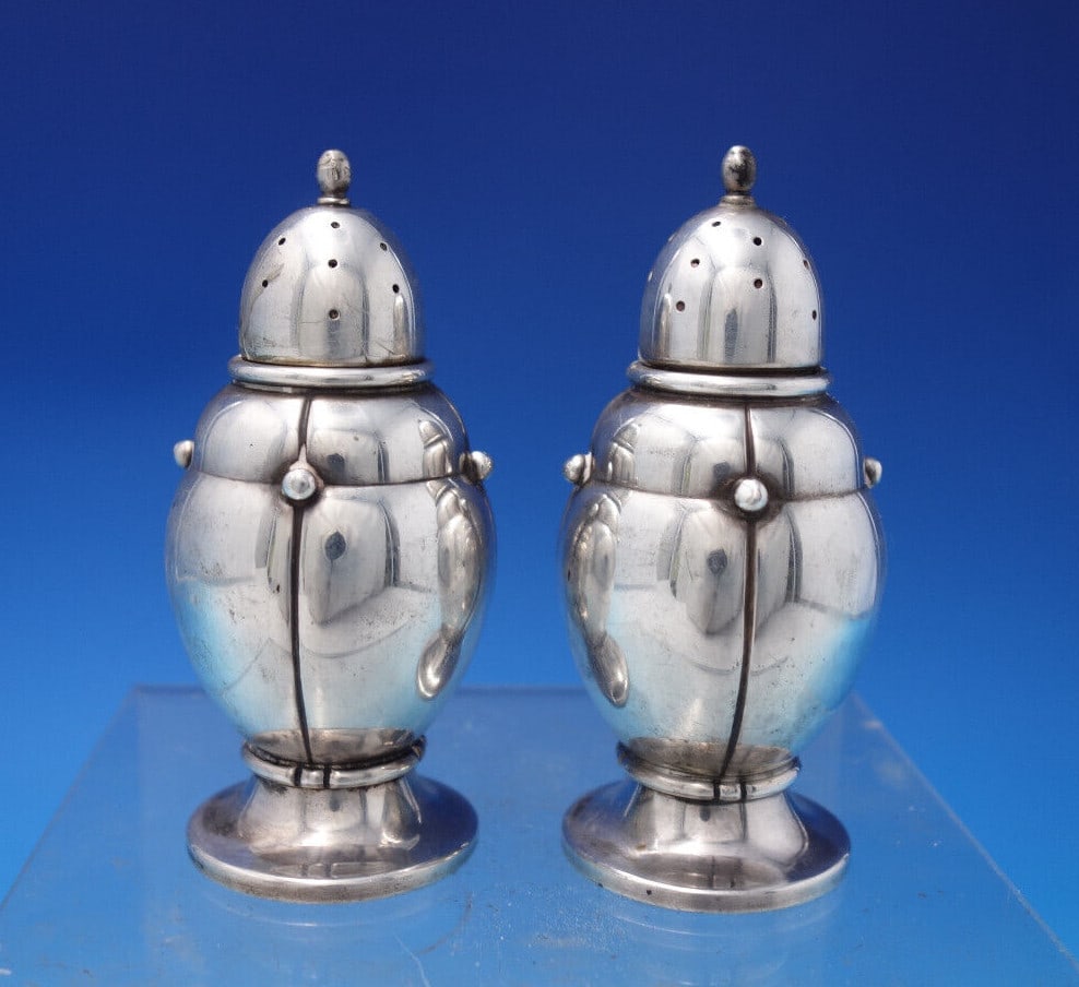 Randahl Sterling Silver Beaded Salt & Pepper Shakers 2-piece Set: Randahl Sterling Silver Beaded Salt & Pepper Shakers 2-piece Set Enhance your dining experience with this stunning pair of beaded sterling silver salt and pepper shakers, crafted by Randahl. Made in t