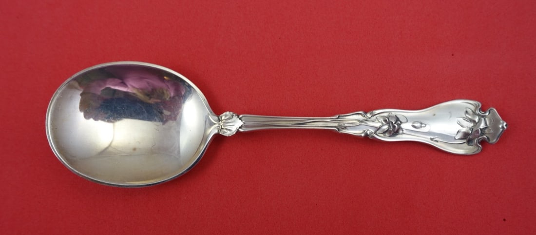 Whiting Violet Sterling Silver Cream Soup Spoon 6 Inch: Whiting Violet Sterling Silver Cream Soup Spoon 6 Inch This exquisite cream soup spoon is part of the "Violet" pattern by Whiting, crafted from high-quality sterling silver. Measuring 6 inches, it sho