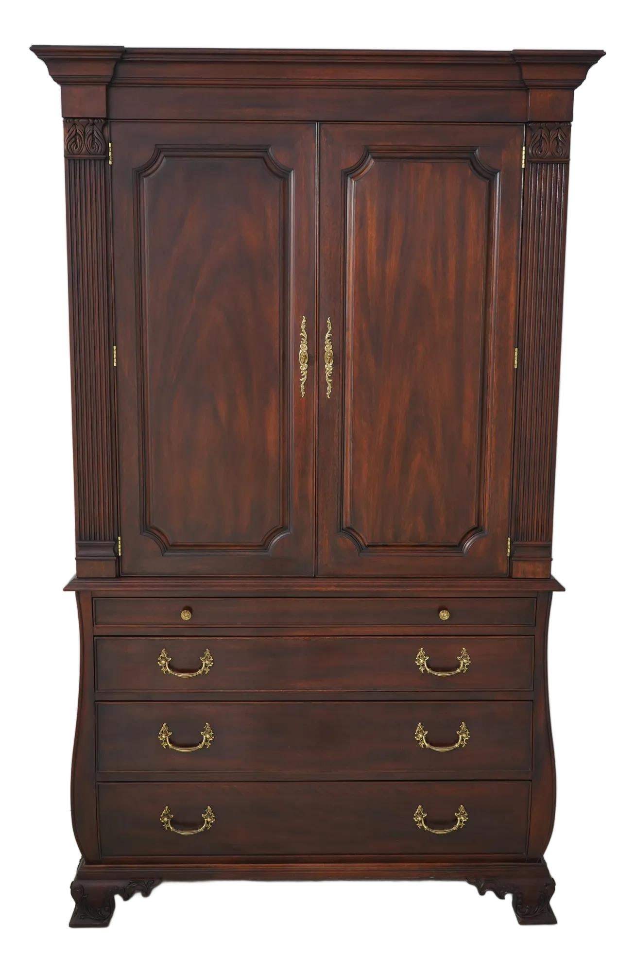 Henkel Harris Model 185 Mahogany Armoire with Brass Hardware: Henkel Harris Model 185 Mahogany Armoire with Brass Hardware This elegant Henkel Harris Model 185 Mahogany Bedroom Armoire, crafted around 2004, features a stunning brown mahogany finish that enhances