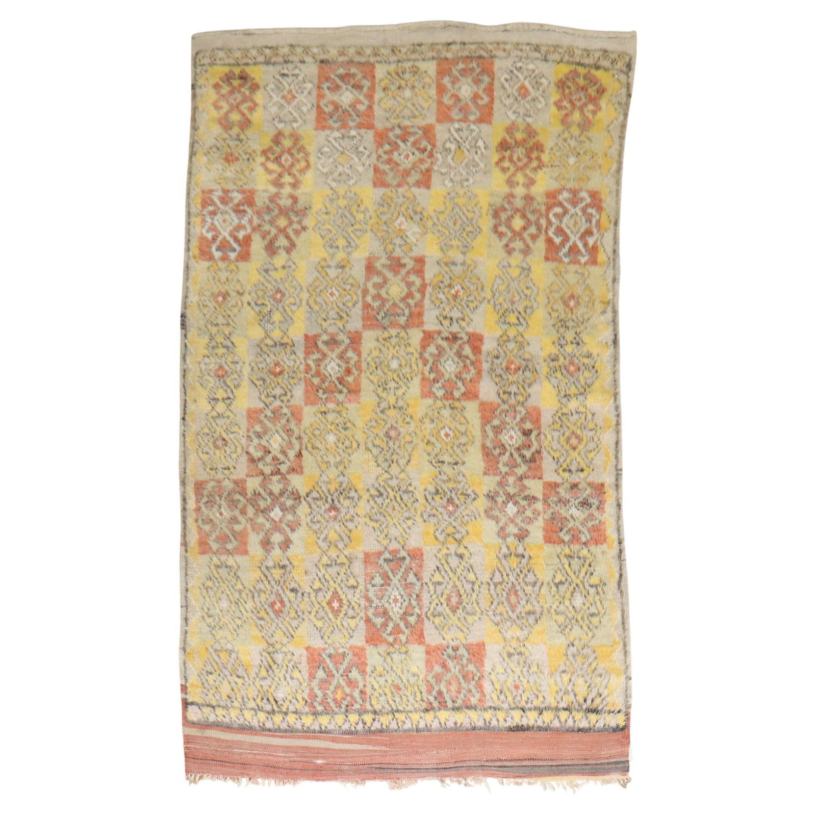 Vintage Yellow Turkish Tulu Shag Rug Hand-Knotted Wool 4'2" x 7'5" Bohemian Style: Vintage Yellow Turkish Tulu Shag Rug Hand-Knotted Wool 4'2" x 7'5" Bohemian Style This exquisite Yellow Turkish Tulu Shag Rug features a captivating tribal all-over design, embodying the bohemian styl