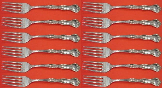 Gorham Rondo Sterling Silver Salad Fork Set 12 Pieces: Gorham Rondo Sterling Silver Salad Fork Set 12 Pieces Enhance your dining experience with this exquisite 12-piece set of Rondo salad forks by Gorham. Each fork measures 6 3/4" and is crafted from high