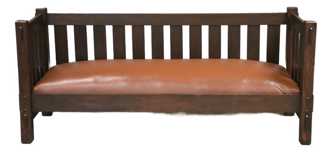 1910s Stickley Style Mission Arts and Crafts Sofa Brown Wood (1 of 8)