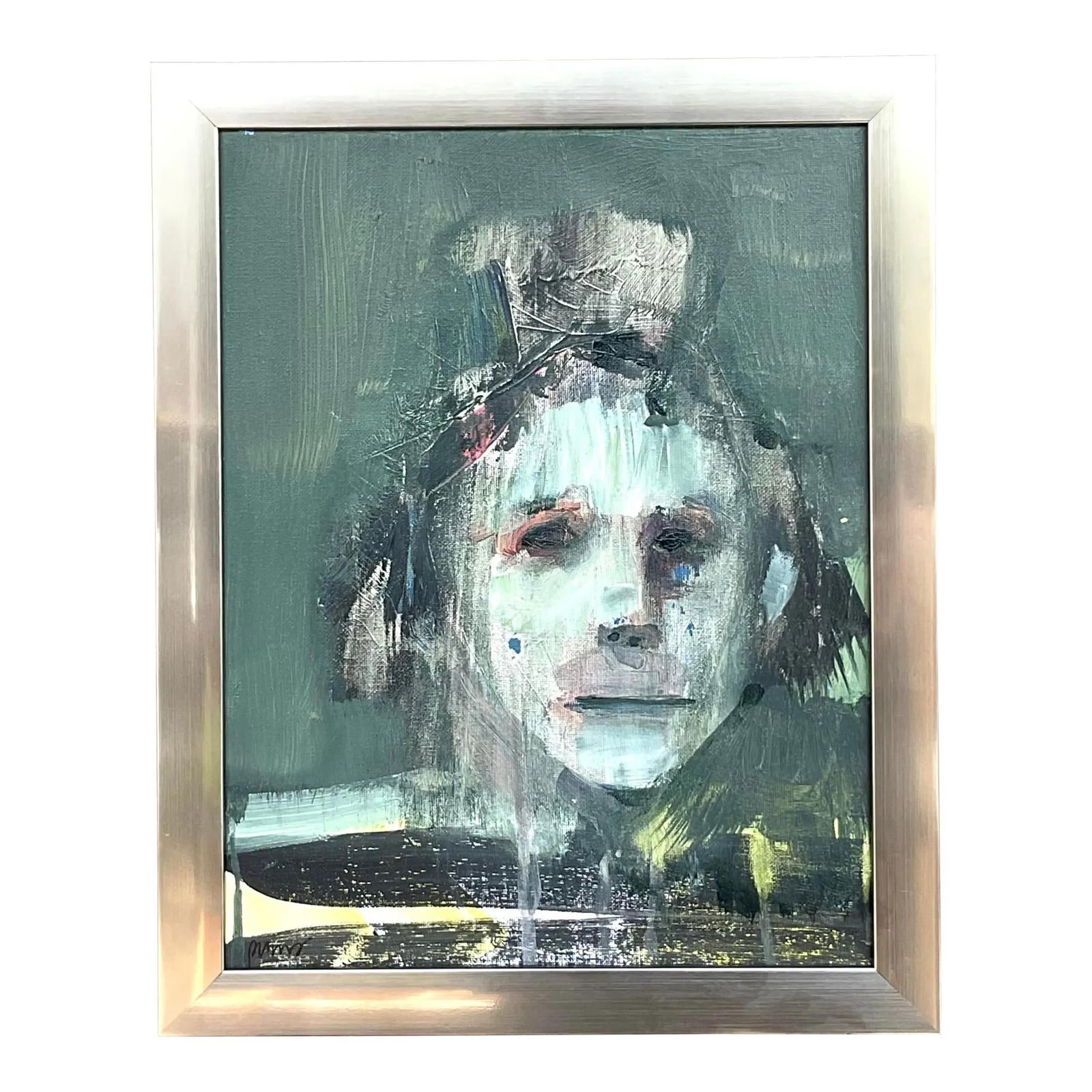 Signed Vintage Boho Abstract Figurative Canvas Artwork: Signed Vintage Boho Abstract Figurative Canvas Artwork This vintage Boho signed abstract figurative artwork on canvas showcases a unique blend of American style and artistic expression. The piece feat