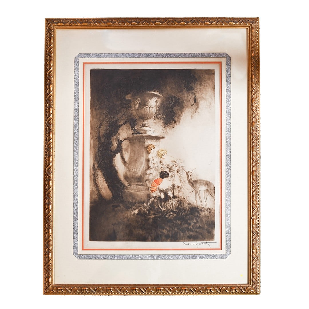 Four Dears Signed Etching by Louis Icart Art Deco Framed (1 of 7)