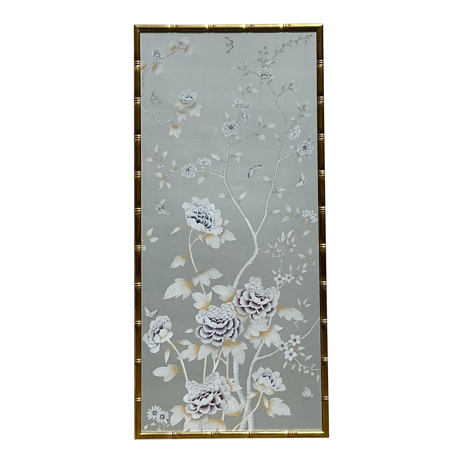Vintage Degourney Framed Wallpaper Panel 38 x 82 Regency Floral Art: Vintage Degourney Framed Wallpaper Panel 38 x 82 Regency Floral Art Elevate your interior with this stunning vintage Degourney framed wallpaper panel, an exquisite statement piece adorned with intrica