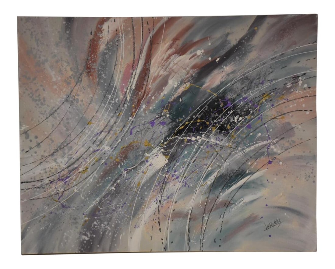 Large Modern Abstract Oil Painting in Earthy Tones: Large Modern Abstract Oil Painting in Earthy Tones Enhance your living space with this striking modern oil on canvas painting. Featuring a harmonious blend of earthy tones, including reds, blues, and