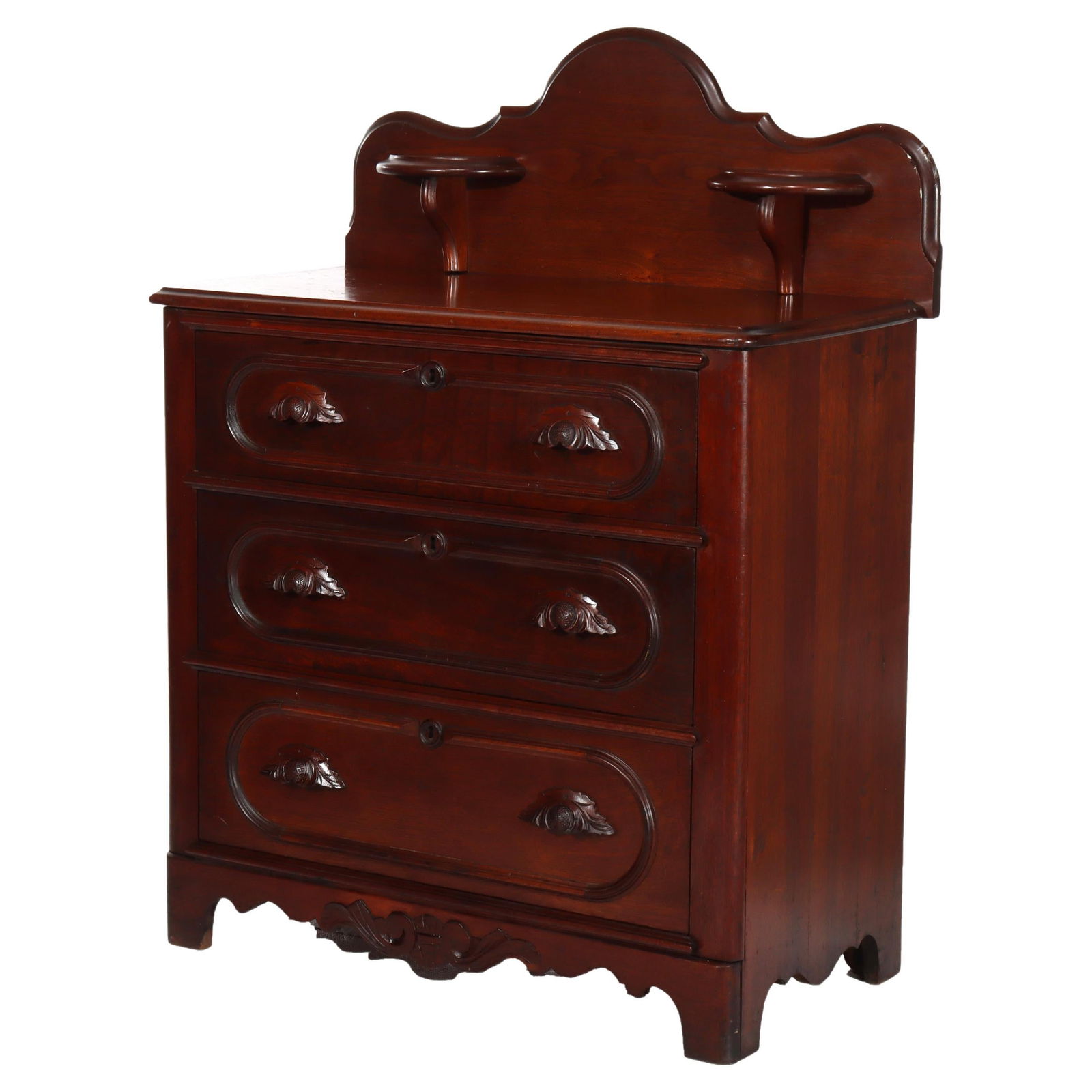 Antique Carved Walnut Commode c1890 with Backsplash and Shelves (1 of 16)