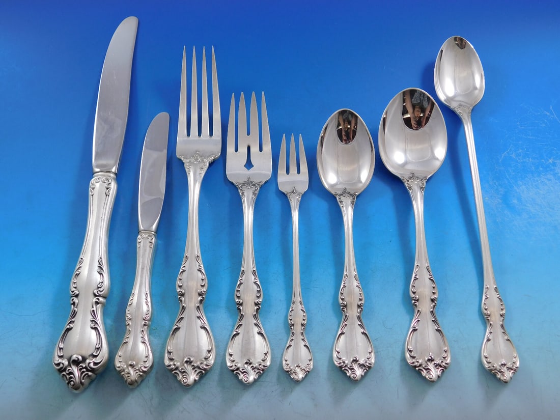 Towle Debussy Sterling Silver Flatware Set for 12, 101 Pieces with Storage Chest: Towle Debussy Sterling Silver Flatware Set for 12, 101 Pieces with Storage Chest Introducing the Debussy Sterling Silver Flatware Set by Towle, an exquisite collection designed for elegant dining. Thi
