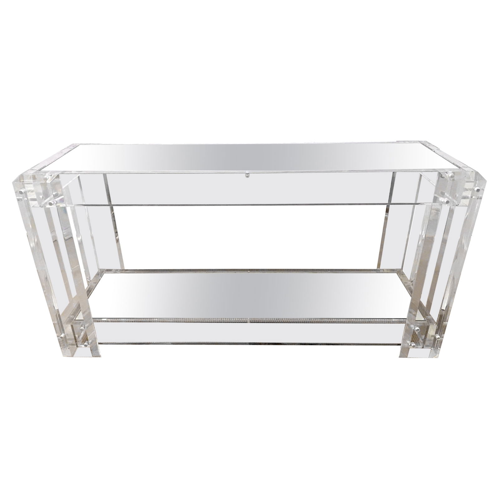 Modern Lucite and Chrome Two-Tier Mirrored Console Table 1990s (1 of 8)