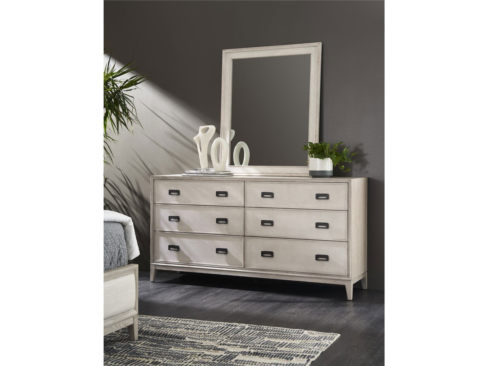 Universal Chic Estelle Dresser with Cedar Storage 36H 70W 19D: Universal Chic Estelle Dresser with Cedar Storage 36H 70W 19D Enhance your space with the Chic Estelle Dresser, featuring a stylish Rolling Fog finish. This elegant dresser is designed not only for ae