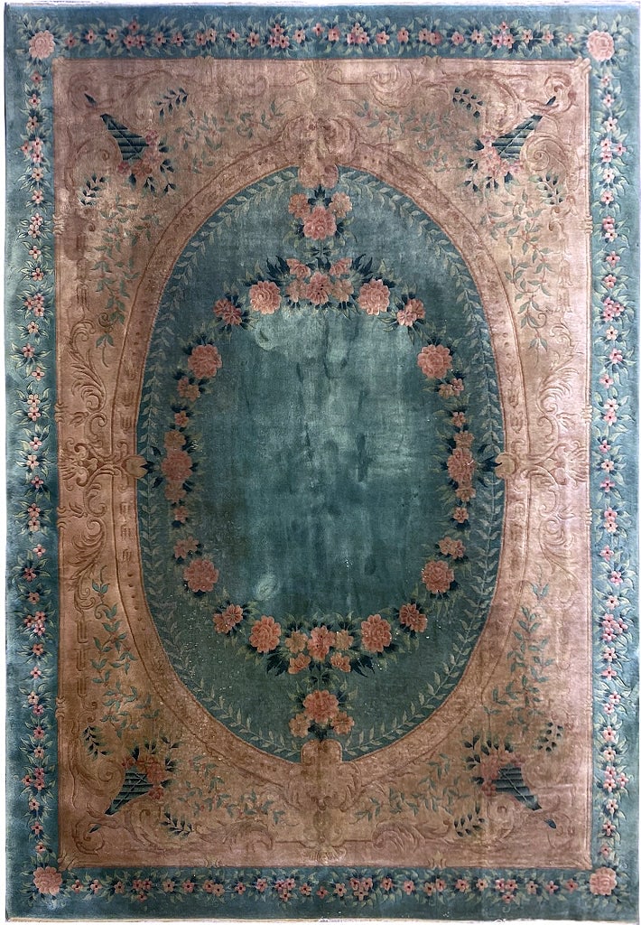 Art Deco Chinese Rug 8.4 x 11.7 Green Gold Premium Quality: Art Deco Chinese Rug 8.4 x 11.7 Green Gold Premium Quality Free continental US Shipping Discover the elegance of this Art Deco Chinese rug, measuring 8.4 x 11.7 feet. It features a stunning blend of g