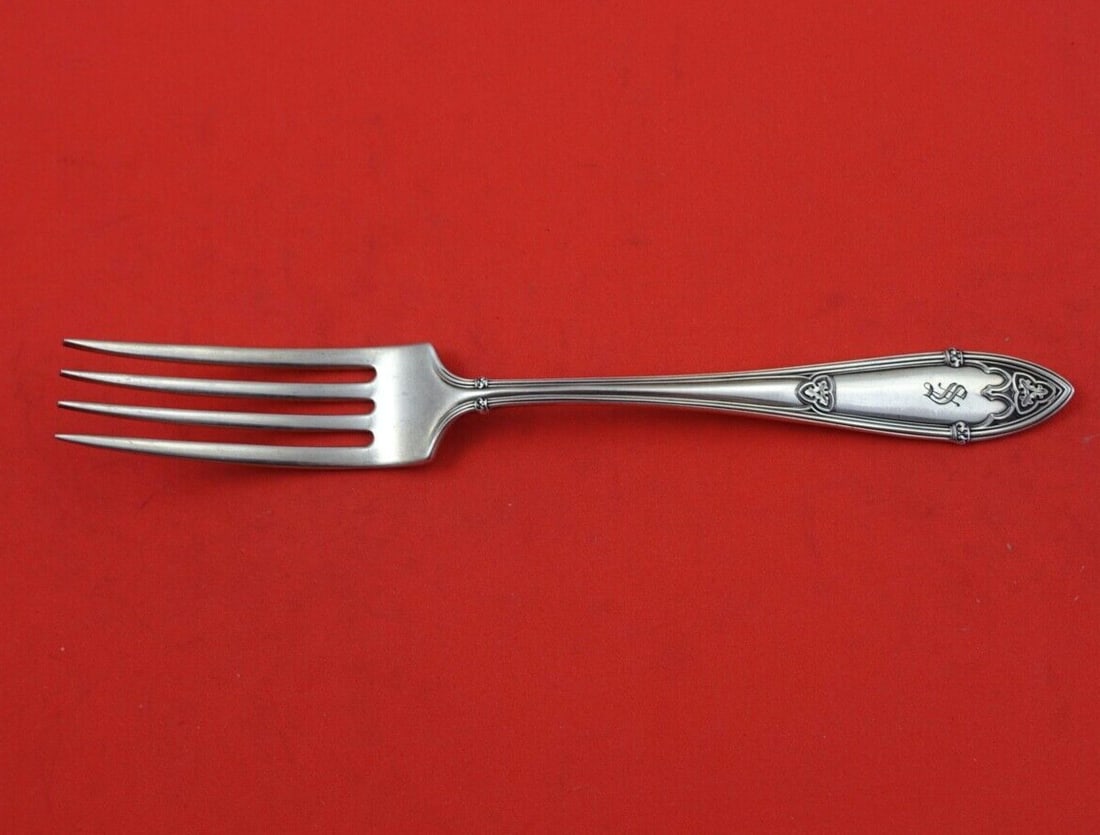 Wallace Rheims Sterling Silver 7" Regular Fork Monogrammed: Wallace Rheims Sterling Silver 7" Regular Fork Monogrammed This exquisite fork is part of the Rheims pattern by Wallace, crafted from high-quality sterling silver. Measuring 7 inches in length, it fea