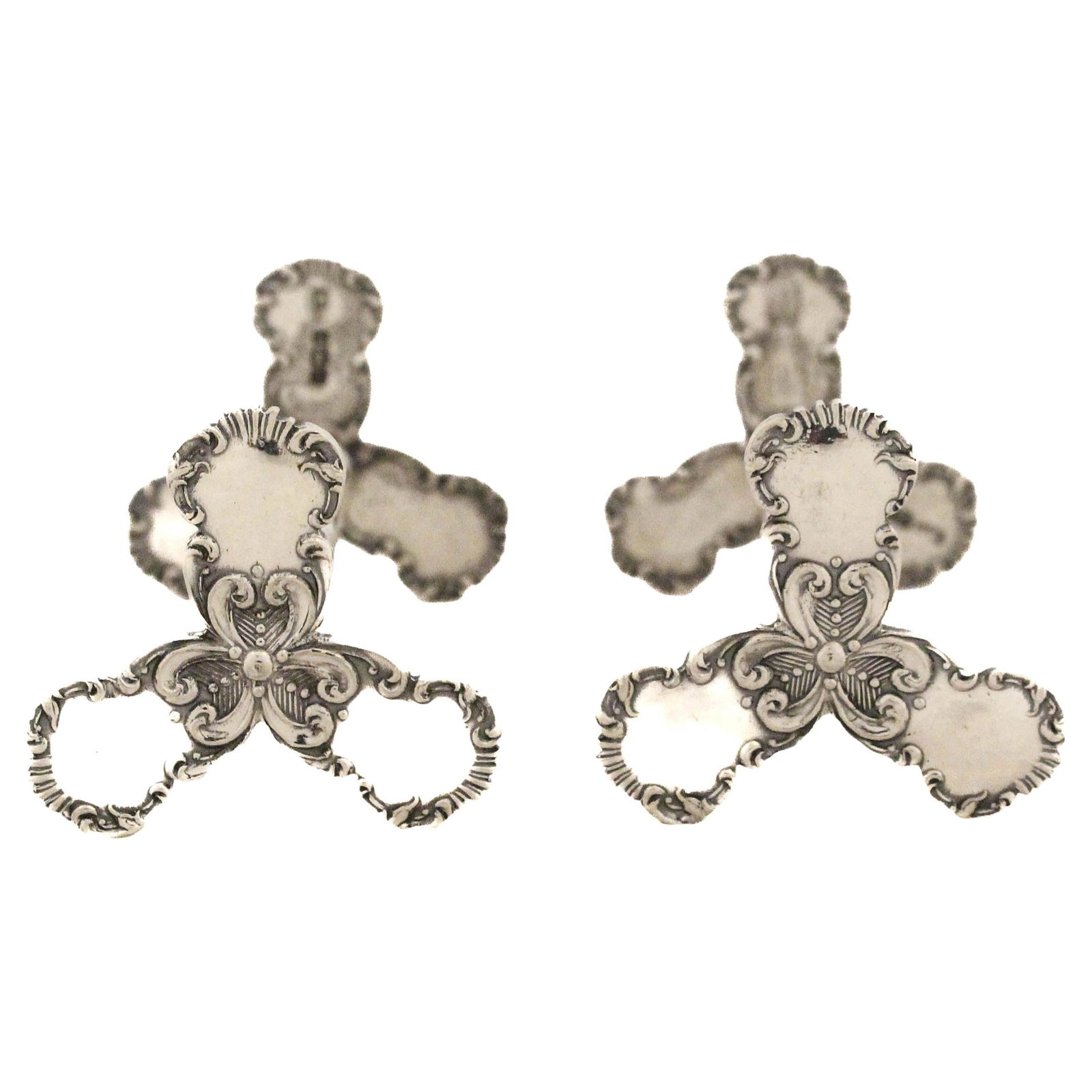 Ornate English Sterling Silver Knife Rests 1837 by Harry Wigfull: Ornate English Sterling Silver Knife Rests 1837 by Harry Wigfull This exquisite pair of English sterling silver knife rests combines functionality with elegant artistry. Crafted in Sheffield, England,