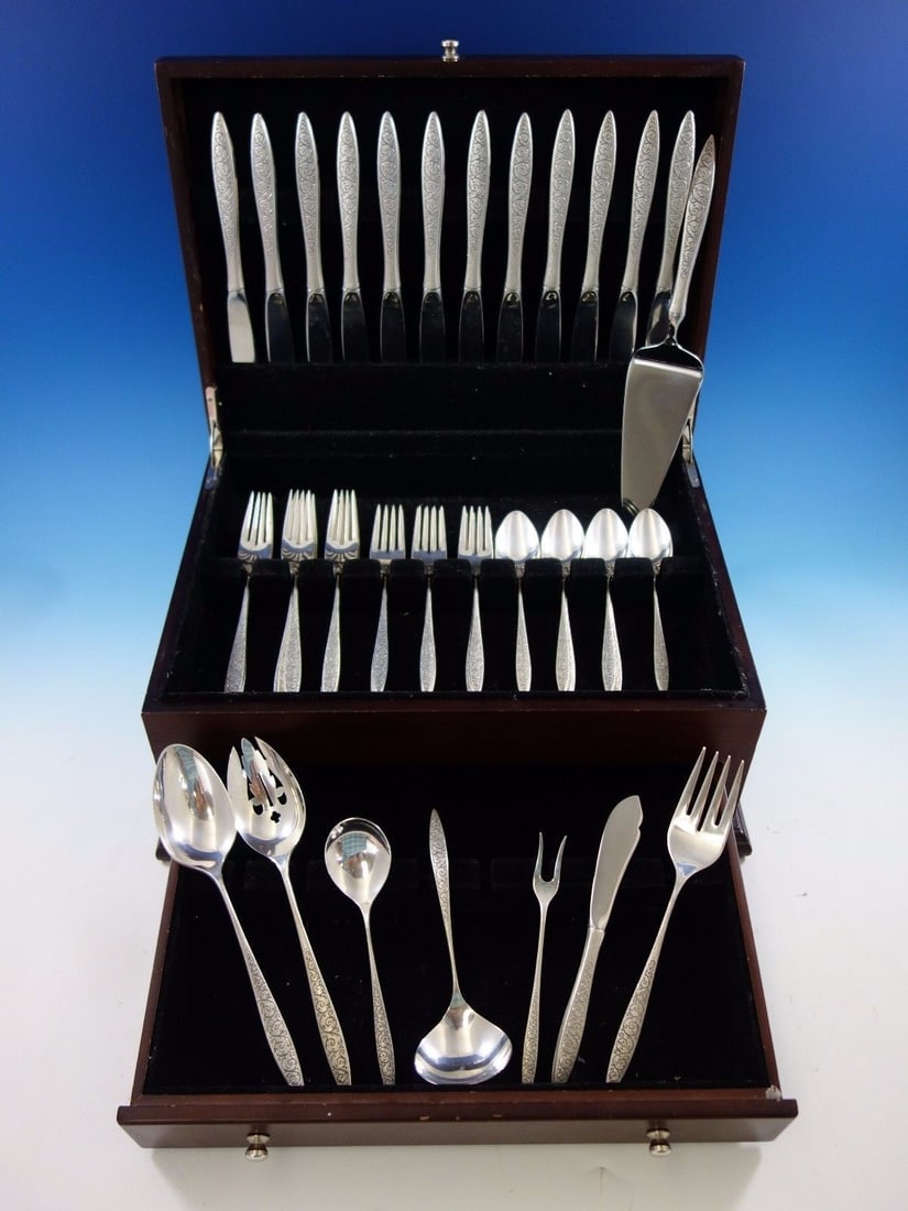 Wallace Spanish Lace Sterling Silver Flatware Set for 12 - 56 Pieces (1 of 9)