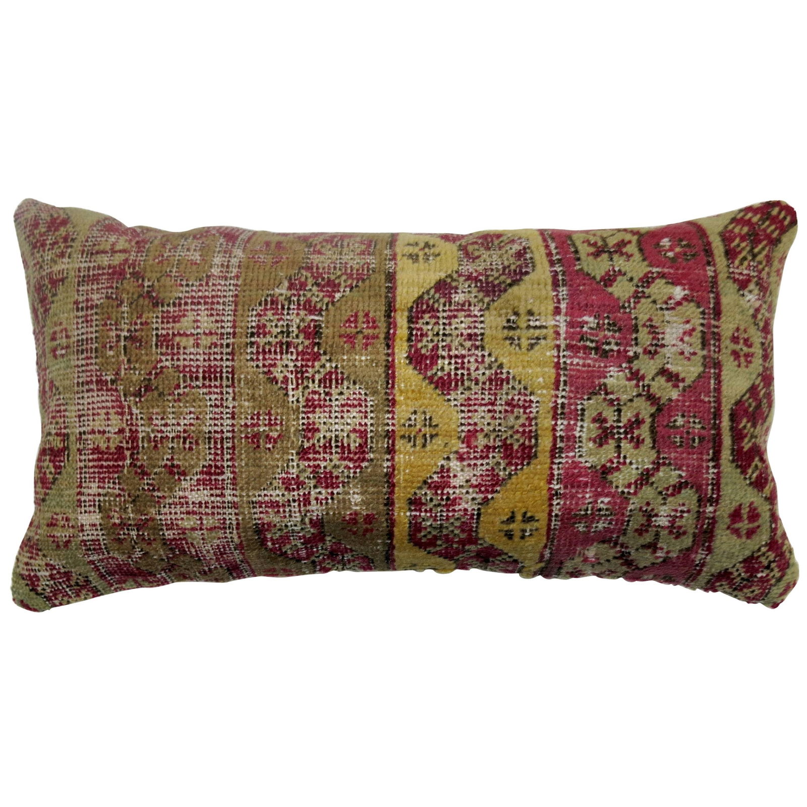 19th Century Antique Turkish Ghiordes Bolster Pillow Oushak Style: 19th Century Antique Turkish Ghiordes Bolster Pillow Oushak Style This stunning bolster pillow is crafted from a worn 19th-century Turkish Ghiordes rug, showcasing the rich heritage of Turkish textile