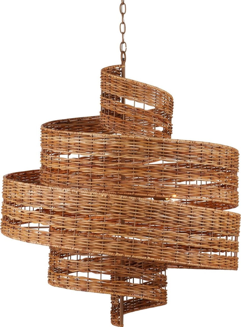 Currey Saisei Adjustable Rattan Chandelier 36.5H Oval Dimmable: Currey Saisei Adjustable Rattan Chandelier 36.5H Oval Dimmable Illuminate your space with this stunning Adjustable Height Rattan Chandelier from the Saisei collection. This medium-sized chandelier fea